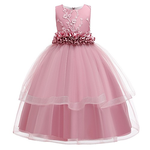 

Princess Round Floor Length Cotton Junior Bridesmaid Dress with Bow(s) / Appliques