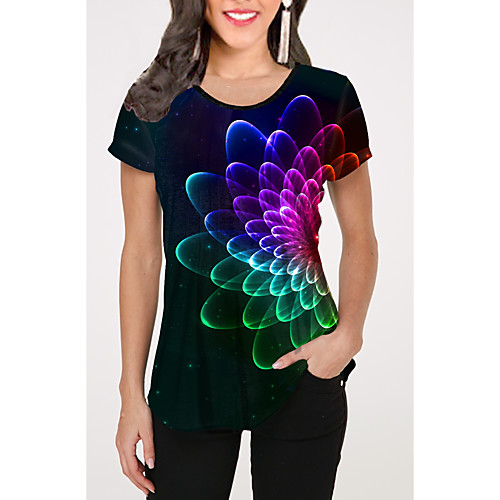 

Women's Floral Print T-shirt Daily Rainbow