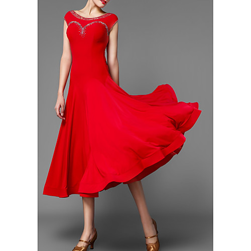 

Ballroom Dance Dress Pleats Women's Performance Cap Sleeve Polyester Taffeta