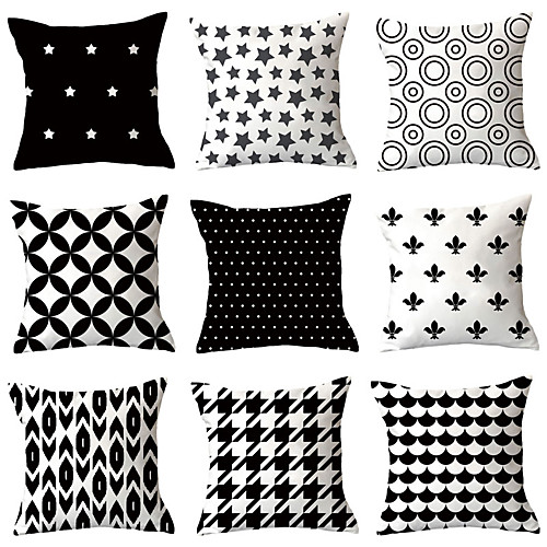 

9 pcs Polyester Pillow Cover, Geometric Geometic Simple Classic Square Traditional Classic