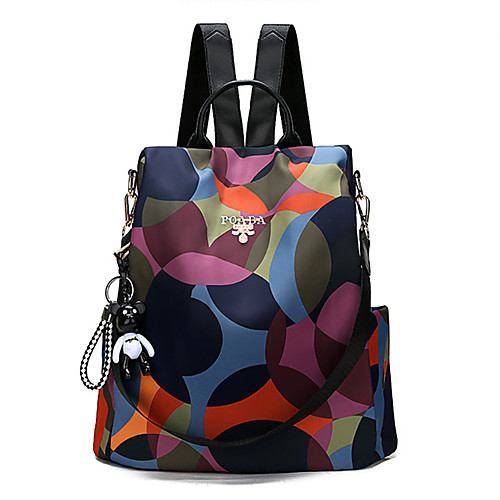 

Large Capacity Polyester Nylon Zipper Commuter Backpack Geometric Daily Rainbow