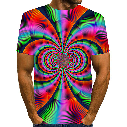 

Men's Daily Weekend Basic / Exaggerated T-shirt - Color Block / Rainbow / Abstract Print Rainbow