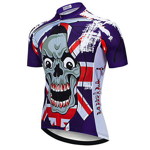 

21Grams Men's Short Sleeve Cycling Jersey RedBlue Skull UK National Flag Bike Jersey Top Mountain Bike MTB Road Bike Cycling UV Resistant Breathable Quick Dry Sports Clothing Apparel / Stretchy