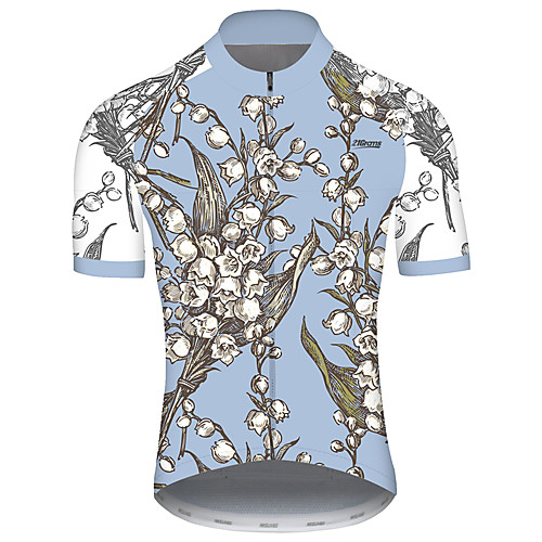 

21Grams Men's Short Sleeve Cycling Jersey Blue Floral Botanical Bike Jersey Top Mountain Bike MTB Road Bike Cycling UV Resistant Breathable Quick Dry Sports Clothing Apparel / Stretchy / Race Fit