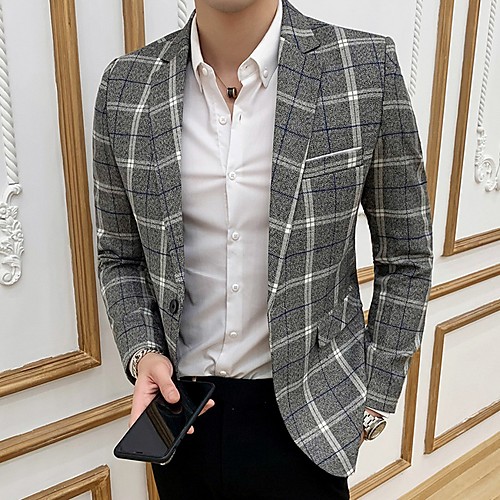 

Men's Blazer Notch Lapel Polyester Khaki / Blue / Gray