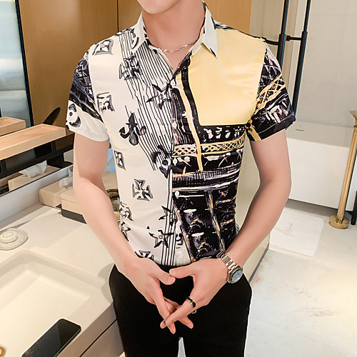 

Men's Going out Weekend Elegant / Rock Shirt - Geometric White
