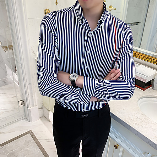 

Men's Daily Going out Basic / Elegant Shirt - Striped / Color Block Blue