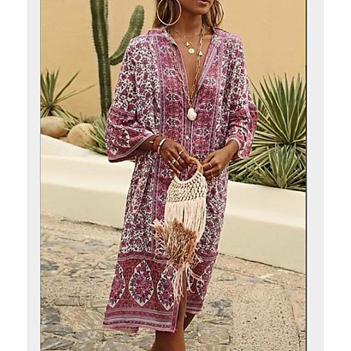 

Women's Blushing Pink Green Dress Shirt Print S M