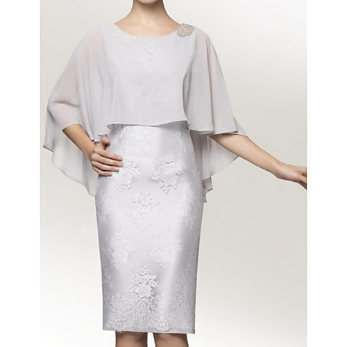 

Sheath / Column Jewel Neck Knee Length Chiffon / Satin 3/4 Length Sleeve Elegant Mother of the Bride Dress with Appliques Mother's Day 2020