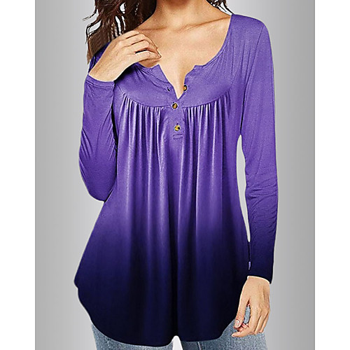 

Women's Daily T-shirt - Color Block / Tie Dye V Neck Purple