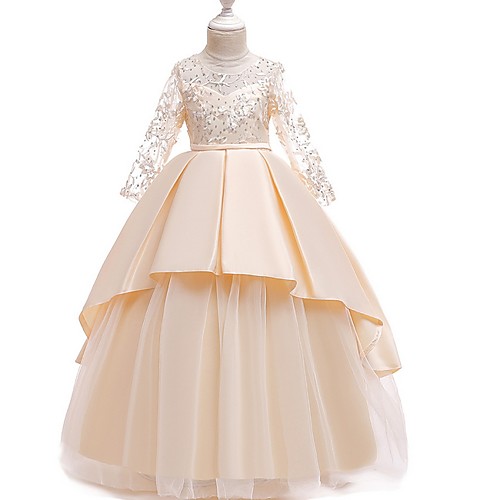 

Princess Round Floor Length Cotton Junior Bridesmaid Dress with Bow(s) / Pleats / Crystals