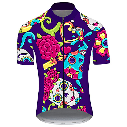 

21Grams Men's Short Sleeve Cycling Jersey Violet Heart Skull Floral Botanical Bike Jersey Top Mountain Bike MTB Road Bike Cycling UV Resistant Breathable Quick Dry Sports Clothing Apparel / Stretchy