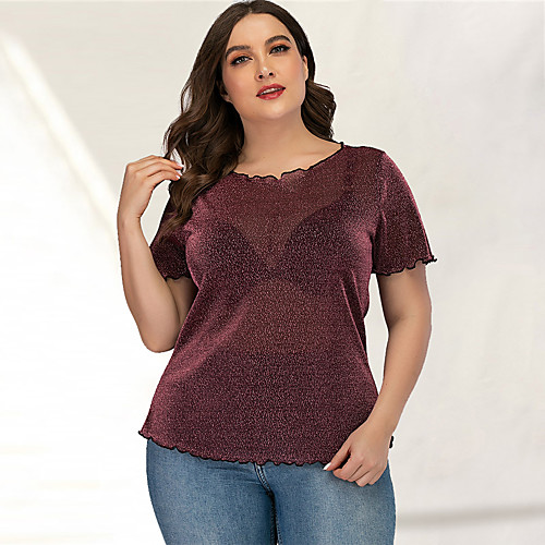 

Women's Daily Going out Elegant / Sexy Plus Size Blouse - Solid Colored Lace up V Neck Blushing Pink