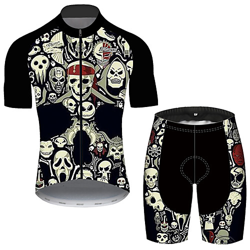 

21Grams Men's Short Sleeve Cycling Jersey with Shorts Black / White Skull Bike UV Resistant Quick Dry Sports Patterned Mountain Bike MTB Road Bike Cycling Clothing Apparel / Stretchy