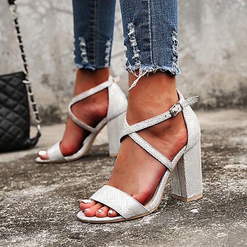 

Women's Sandals Chunky Heel Open Toe PU Summer Pink / Silver