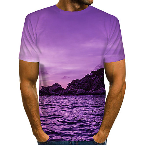 

Men's Daily Weekend Basic / Exaggerated T-shirt - Color Block / Rainbow / Abstract Print Purple