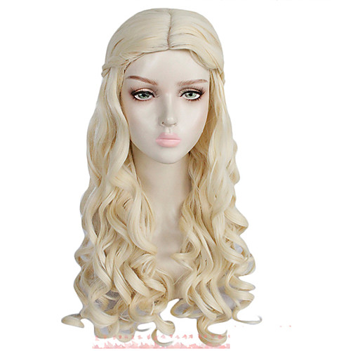 

Game of Thrones Dragon Mother Daenerys Targaryen Cosplay Wigs Women's Asymmetrical 20 inch Heat Resistant Fiber Curly Blonde Blonde Anime