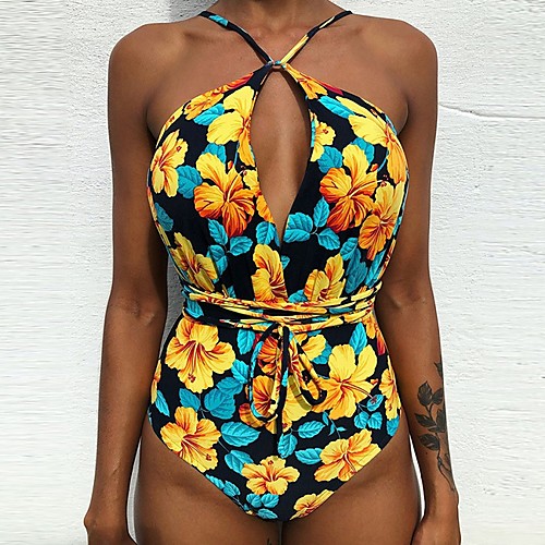 

Women's Fuchsia Black One-piece Swimwear Swimsuit - Floral S M L Fuchsia