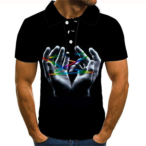 

Men's Plus Size Color Block 3D Polo Street chic Exaggerated Daily Going out Shirt Collar Rainbow / Short Sleeve