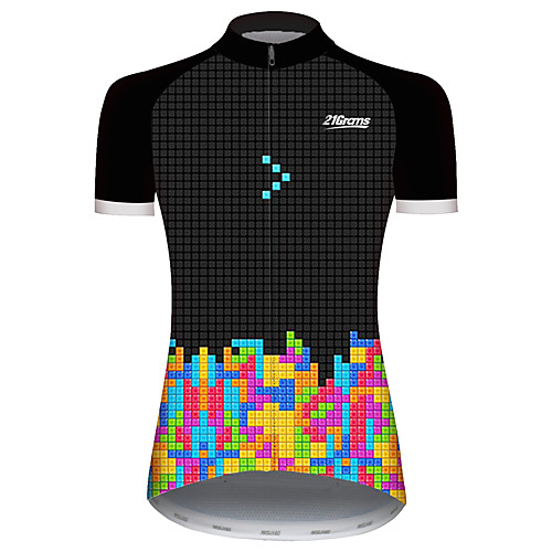 

21Grams Women's Short Sleeve Cycling Jersey 100% Polyester Black / Yellow Plaid / Checkered Novelty Tetris Bike Jersey Top Mountain Bike MTB Road Bike Cycling UV Resistant Breathable Quick Dry Sports