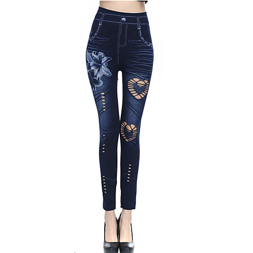 

Women's Causal / Yoga Basic Legging - Print, Hole Low Waist Navy Blue One-Size