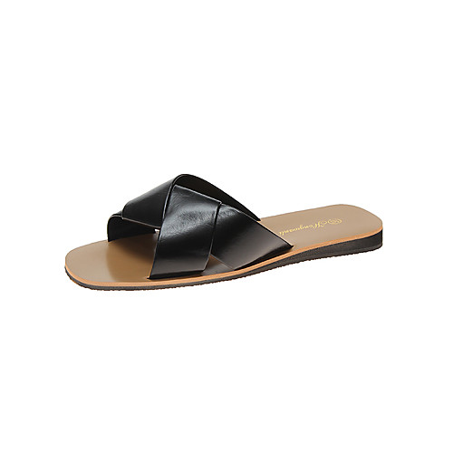 

Women's Slippers & Flip-Flops 2020 Flat Heel Open Toe PU Casual / Minimalism Spring & Fall / Spring & Summer Light Brown / Black / Beige