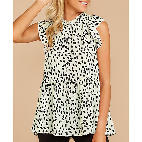 

Women's Polka Dot Ruffle Print Blouse Elegant Daily Going out White / Black / Brown