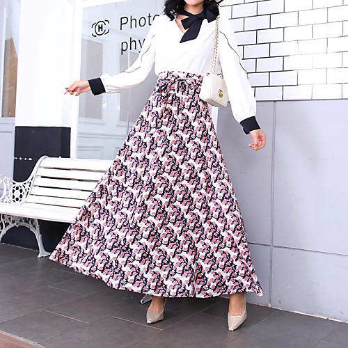 

Women's Event / Party / Daily Wear Street chic Swing Skirts - Floral Print / Drawstring Blushing Pink S M L