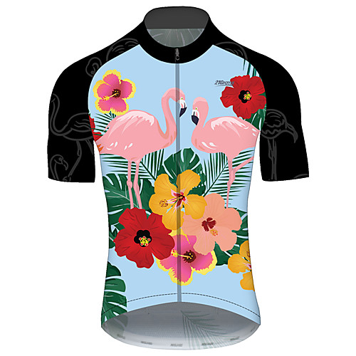

21Grams Men's Short Sleeve Cycling Jersey BluePink Flamingo Floral Botanical Bike Jersey Top Mountain Bike MTB Road Bike Cycling UV Resistant Breathable Quick Dry Sports Clothing Apparel / Stretchy