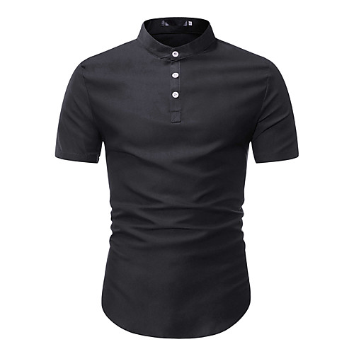 

Men's Solid Colored Shirt Business Chinoiserie Work Weekend Standing Collar Black / Short Sleeve