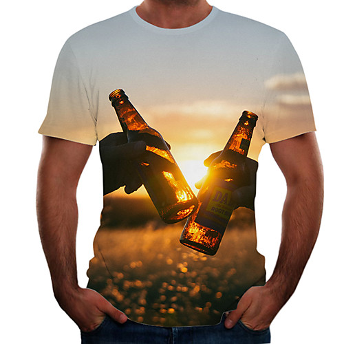 

Men's Going out Weekend Basic T-shirt - Color Block / 3D / Beer Rainbow