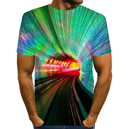 

Men's Daily Going out Basic / Street chic T-shirt - 3D / Graphic / Visual Deception Print Green