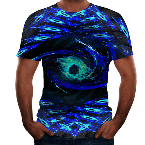 

Men's Daily Basic T-shirt - Color Block / 3D Print Blue