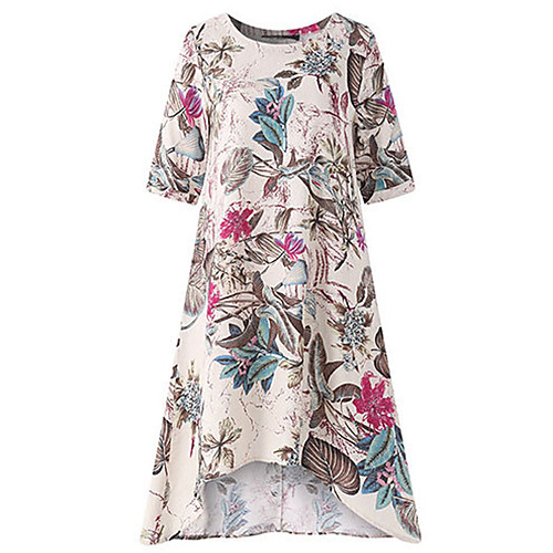 

Women's Yellow Fuchsia Dress Casual Daily Loose Geometric Print Blue & White Basic M L