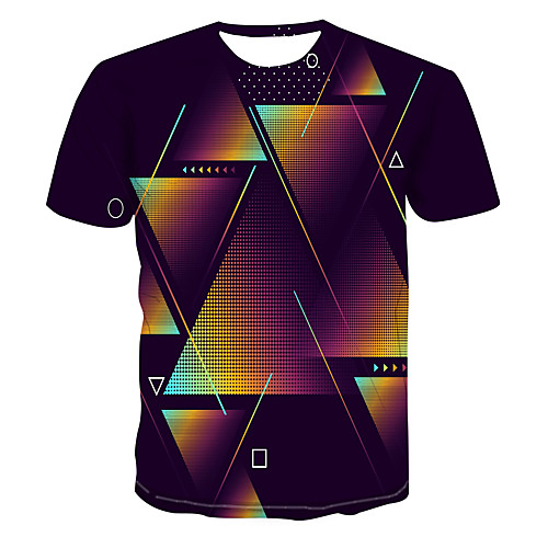 

Men's Color Block 3D Print T-shirt Street chic Punk & Gothic Club Weekend Round Neck Rainbow / Short Sleeve