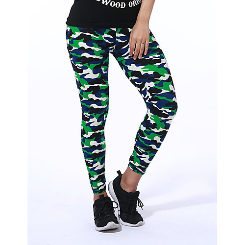 

Women's Causal / Yoga Basic Legging - Print / Color Block Low Waist Army Green Blue White One-Size