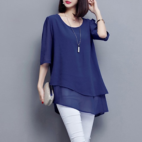 

Women's Daily T-shirt - Solid Colored Layered Blue