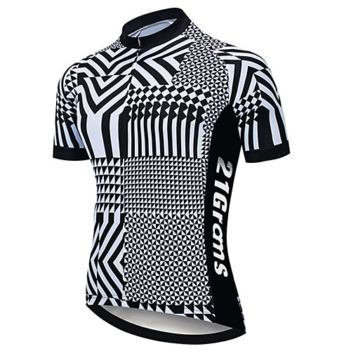

21Grams Men's Short Sleeve Cycling Jersey Black / White Plaid / Checkered Bike Jersey Top Mountain Bike MTB Road Bike Cycling UV Resistant Breathable Quick Dry Sports Clothing Apparel / Stretchy