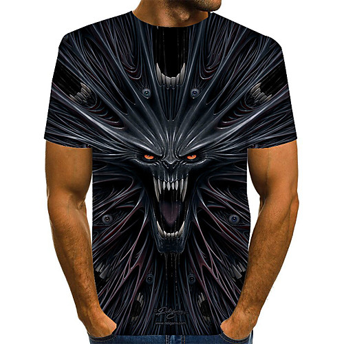 

Men's Daily Weekend Basic / Exaggerated T-shirt - Color Block / Rainbow / Abstract Print Black