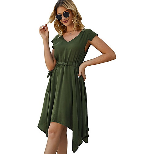 

Women's Red Green Dress A Line Solid Color S M