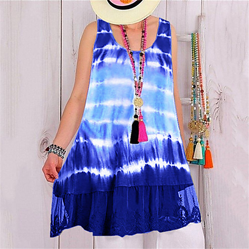 

Women's Purple Yellow Dress A Line Shift Print Tie Dye S M