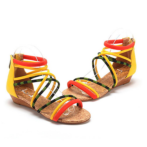 

Women's Sandals Flat Heel Round Toe PU Spring & Summer Orange