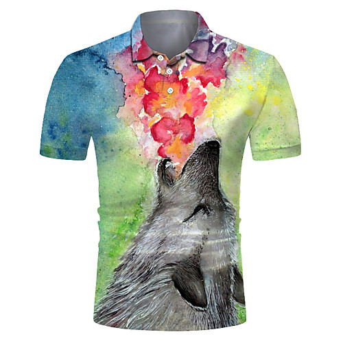 

Men's Club Weekend Rock / Exaggerated Polo - Color Block / 3D / Animal Wolf, Print Rainbow