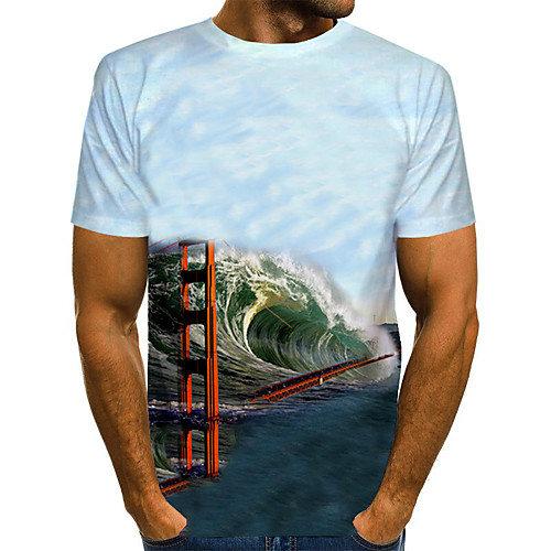 

Men's Daily Weekend Basic / Exaggerated T-shirt - Color Block / Rainbow / Abstract Print White
