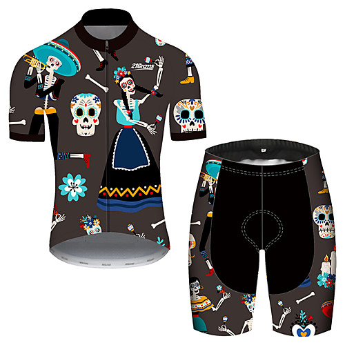 

21Grams Men's Short Sleeve Cycling Jersey with Shorts Green / Black Skull Bike Clothing Suit UV Resistant Breathable Quick Dry Sweat-wicking Sports Skull Mountain Bike MTB Road Bike Cycling Clothing