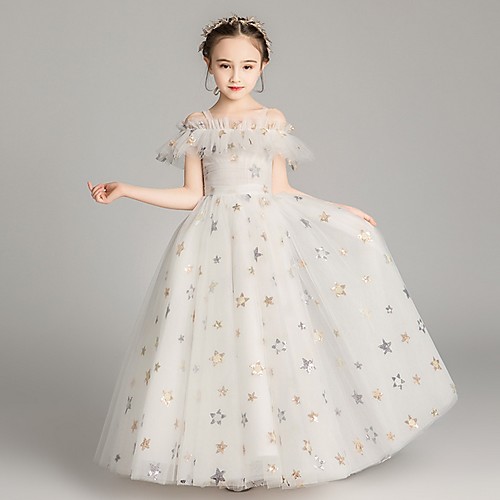 

Ball Gown Floor Length Party / Formal Evening Flower Girl Dresses - Polyester Cap Sleeve Spaghetti Strap with Paillette