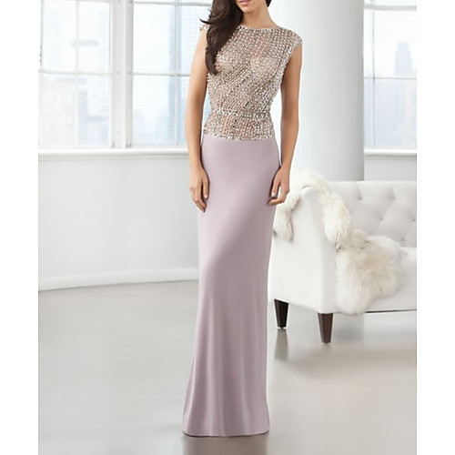 

Sheath / Column Jewel Neck Floor Length Polyester Sleeveless Elegant Mother of the Bride Dress with Beading / Sequin Mother's Day 2020