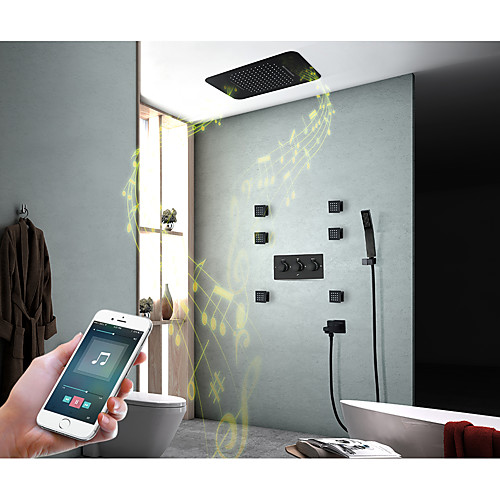 

Shower Faucet Set - Handshower Included LED Fixed Mount Contemporary Painted Finishes Wall Installation Ceramic Valve Bath Shower Mixer Taps