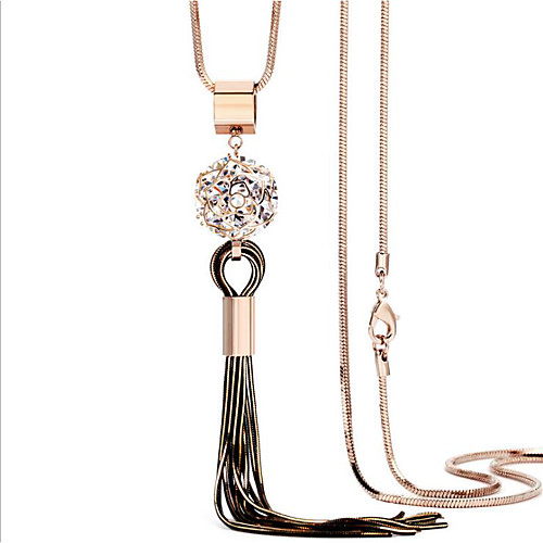 

Women's Clear Cubic Zirconia Long Necklace Classic Simple Classic Fashion Chrome Gold Silver 80 cm Necklace Jewelry 1pc For Gift Daily Festival
