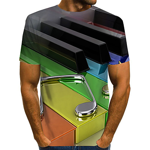 

Men's Daily Holiday Street chic / Exaggerated T-shirt - Color Block / 3D / Abstract Print Rainbow